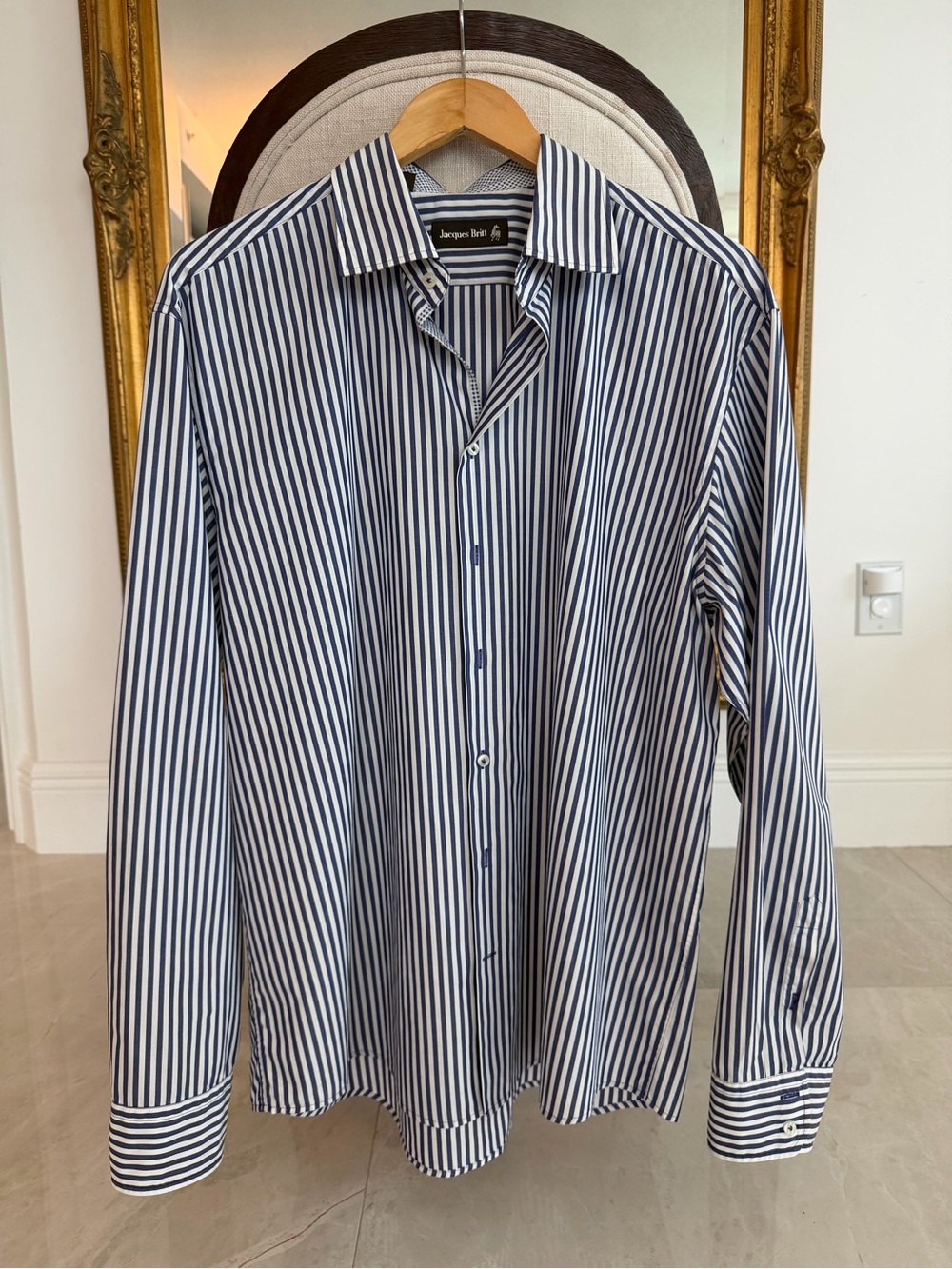 Men's Navy & White Striped Dress Shirt